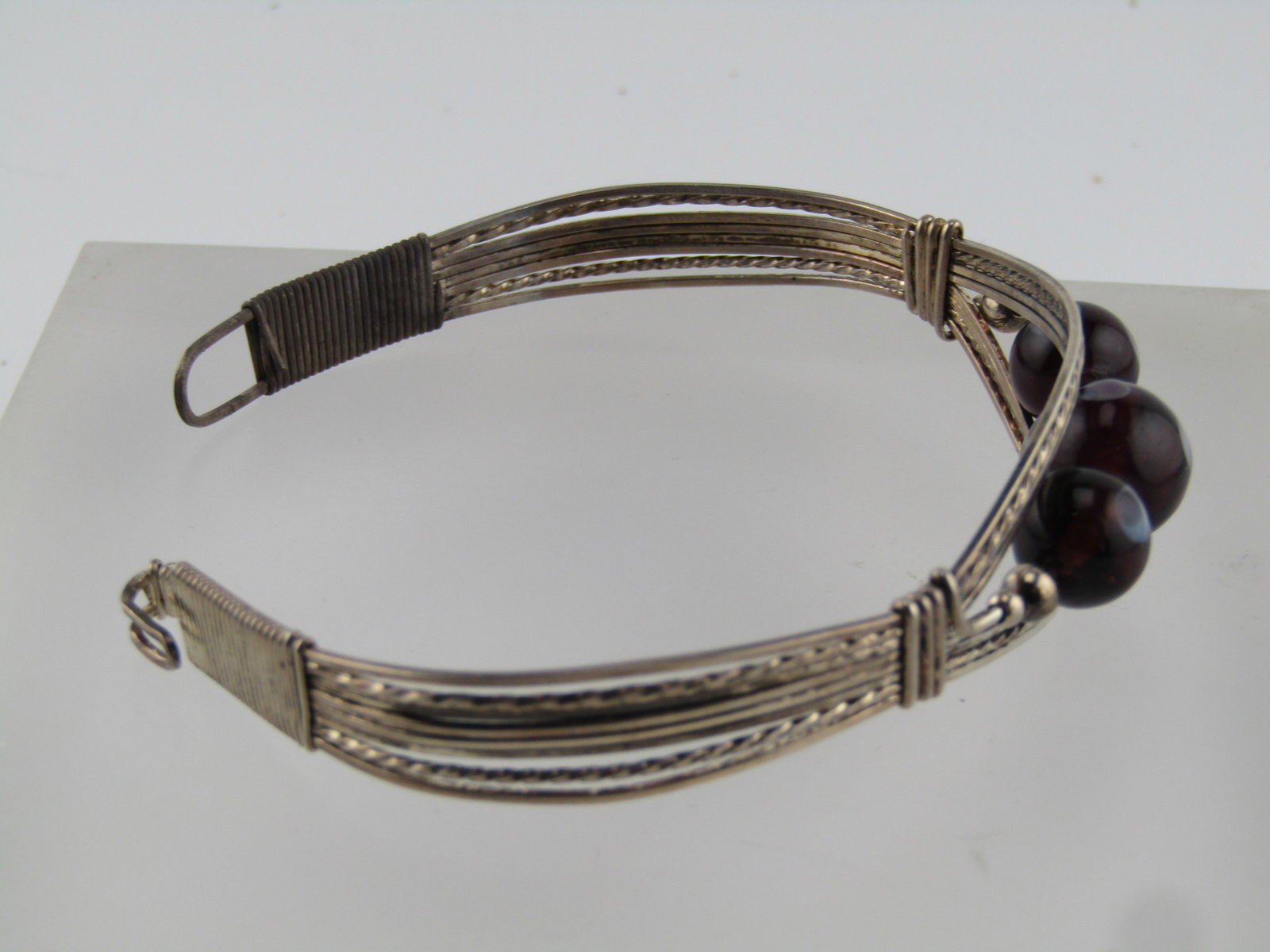 Vintage Sterling Wire Wrapped Bracelet, With Beads and Hook Clasp, 1980's-1990's - 5