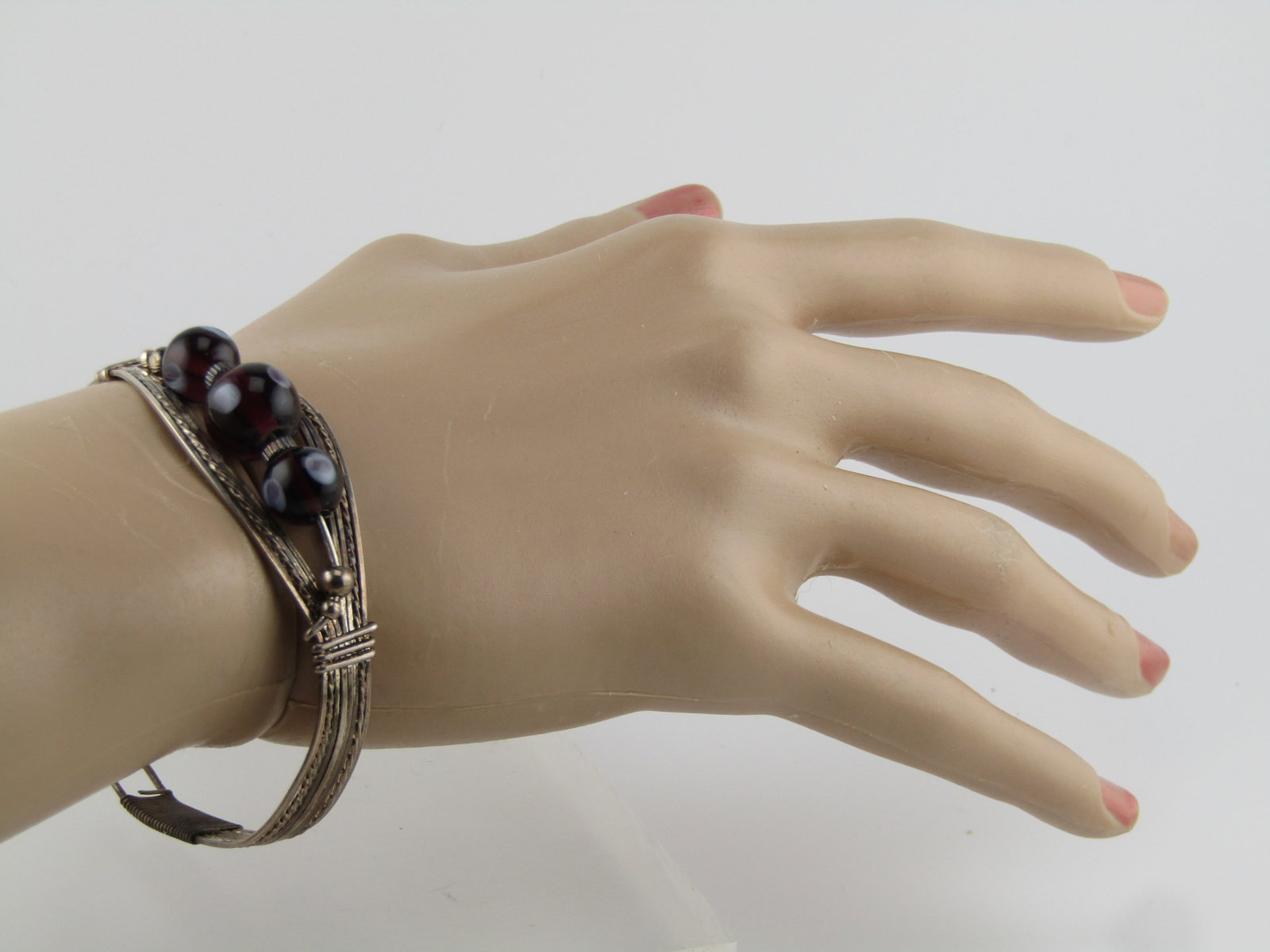 Vintage Sterling Wire Wrapped Bracelet, With Beads and Hook Clasp, 1980's-1990's - 6