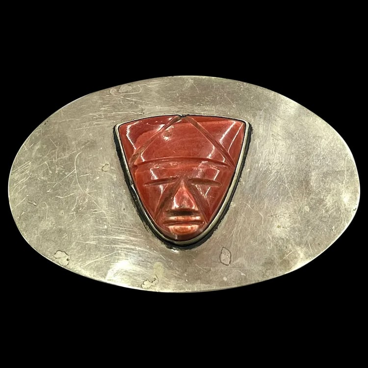 Vintage Oversized Sterling Silver and Carved Natural Stone Face Belt Buckle: Title: Vintage Oversized Sterling Silver and Carved Natural Stone Face Belt Buckle Description: Vintage Oversized Sterling Silver and Carved Natural Stone Face Belt Buckle. Sterling Silver, Stone.