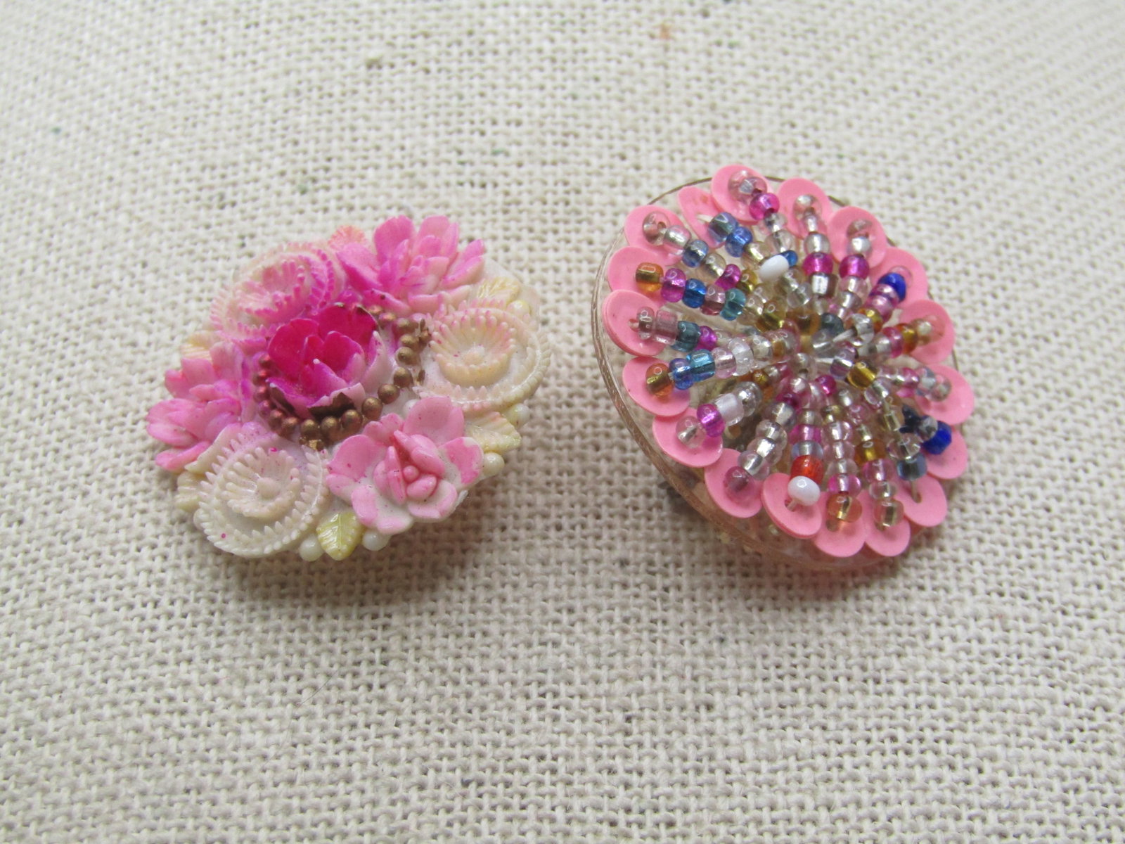 Vintage Celluoid Floral & Beaded Brooch Lot, 2 Pc. 1940's-1950's (1 of 4)