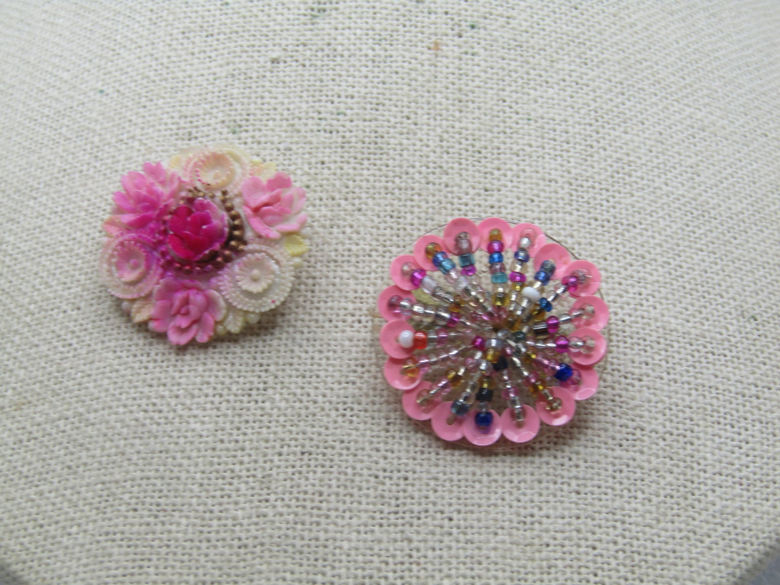 Vintage Celluoid Floral & Beaded Brooch Lot, 2 Pc. 1940's-1950's - 3
