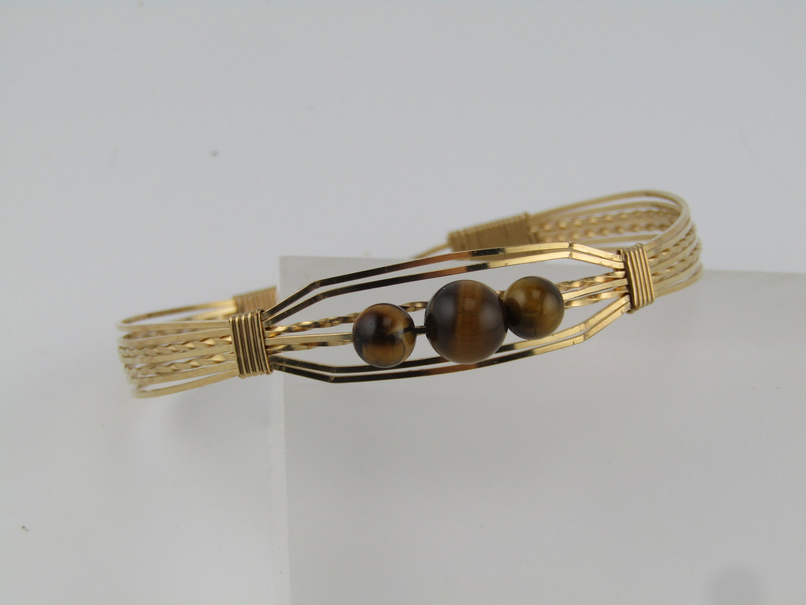 Vintage Wrapped Cuff Bracelet, Tiger's Eye, 14kt G.F, 7", 1980's - 2