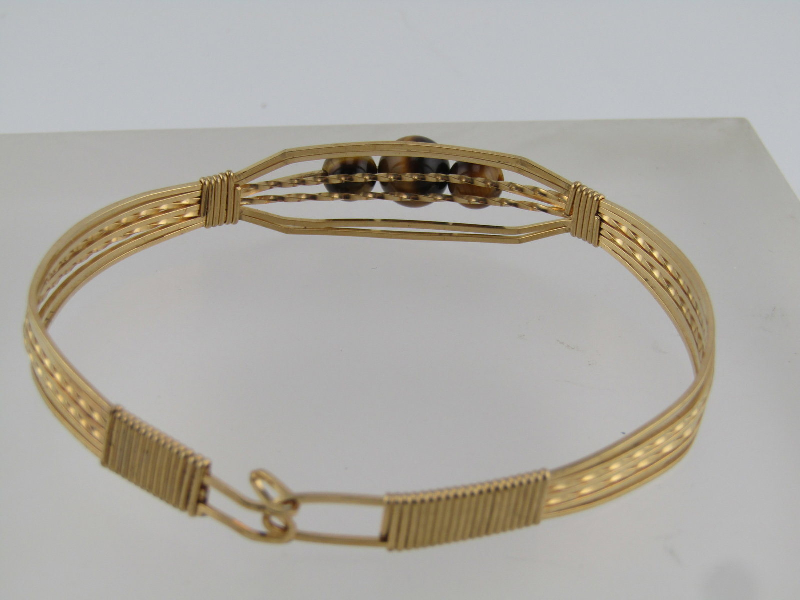 Vintage Wrapped Cuff Bracelet, Tiger's Eye, 14kt G.F, 7", 1980's - 4
