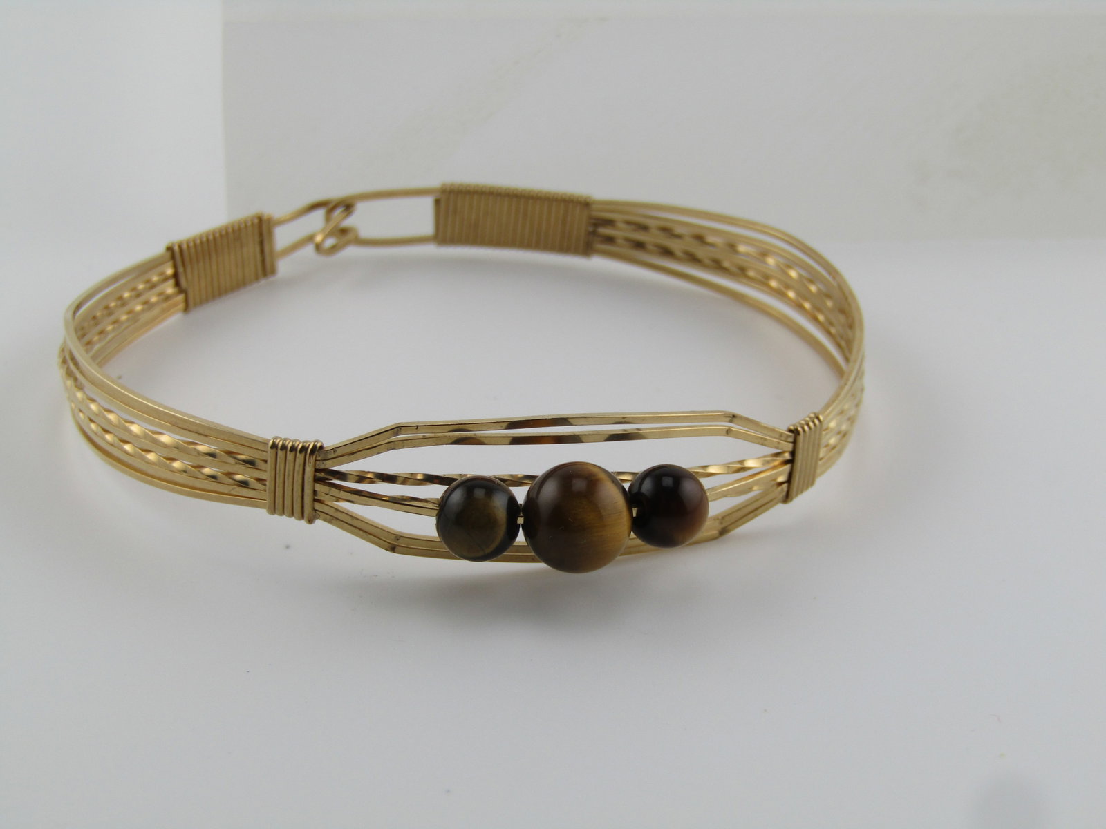 Vintage Wrapped Cuff Bracelet, Tiger's Eye, 14kt G.F, 7", 1980's - 5
