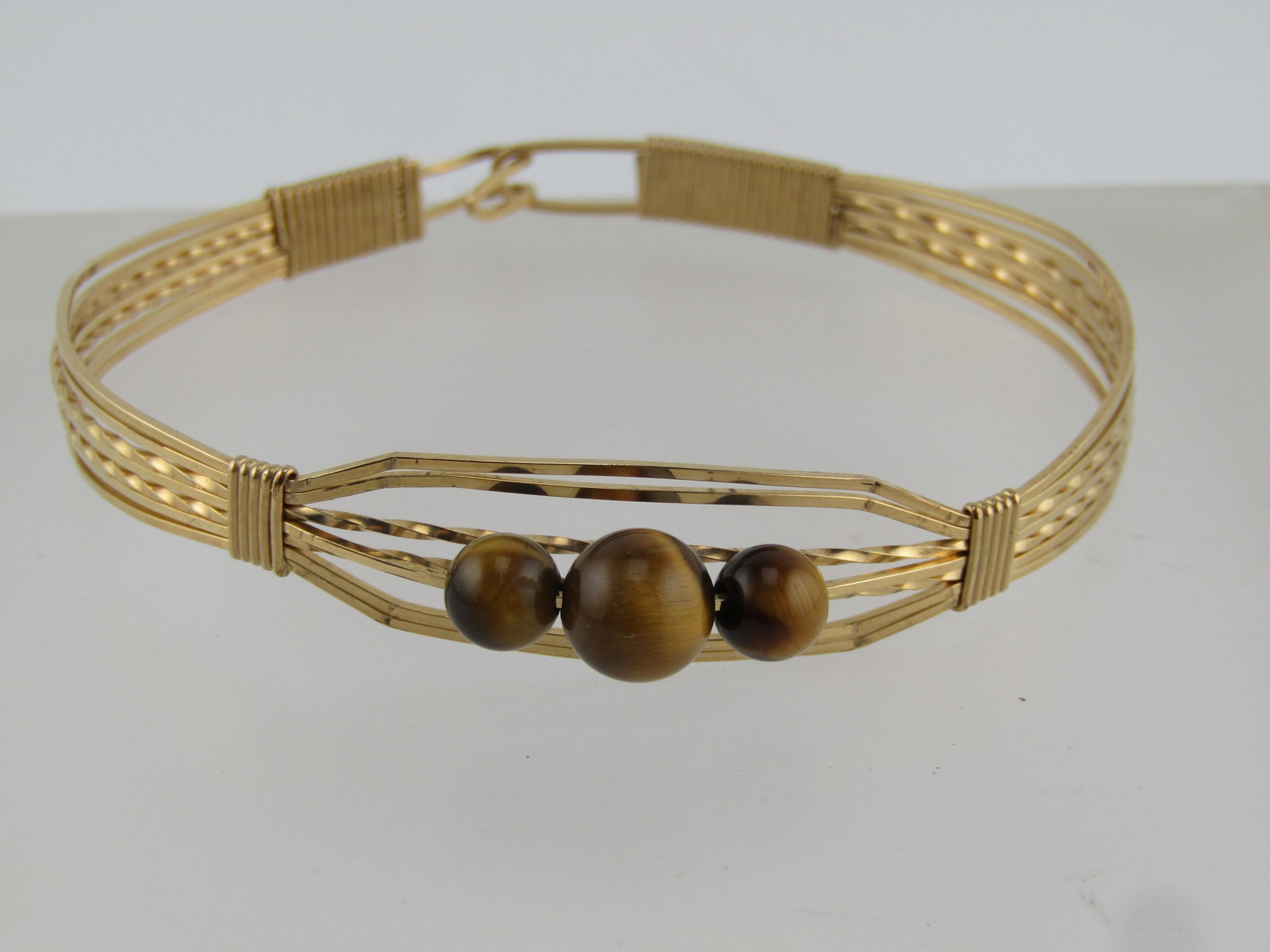 Vintage Wrapped Cuff Bracelet, Tiger's Eye, 14kt G.F, 7", 1980's - 6