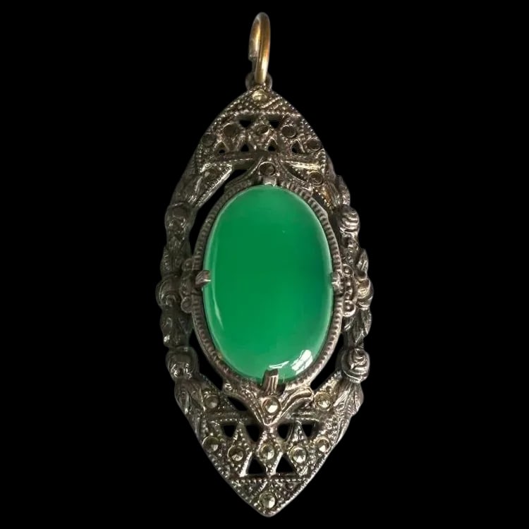 Vintage Art Deco Sterling Silver Marcasite Filigree Pendent (1 of 6)