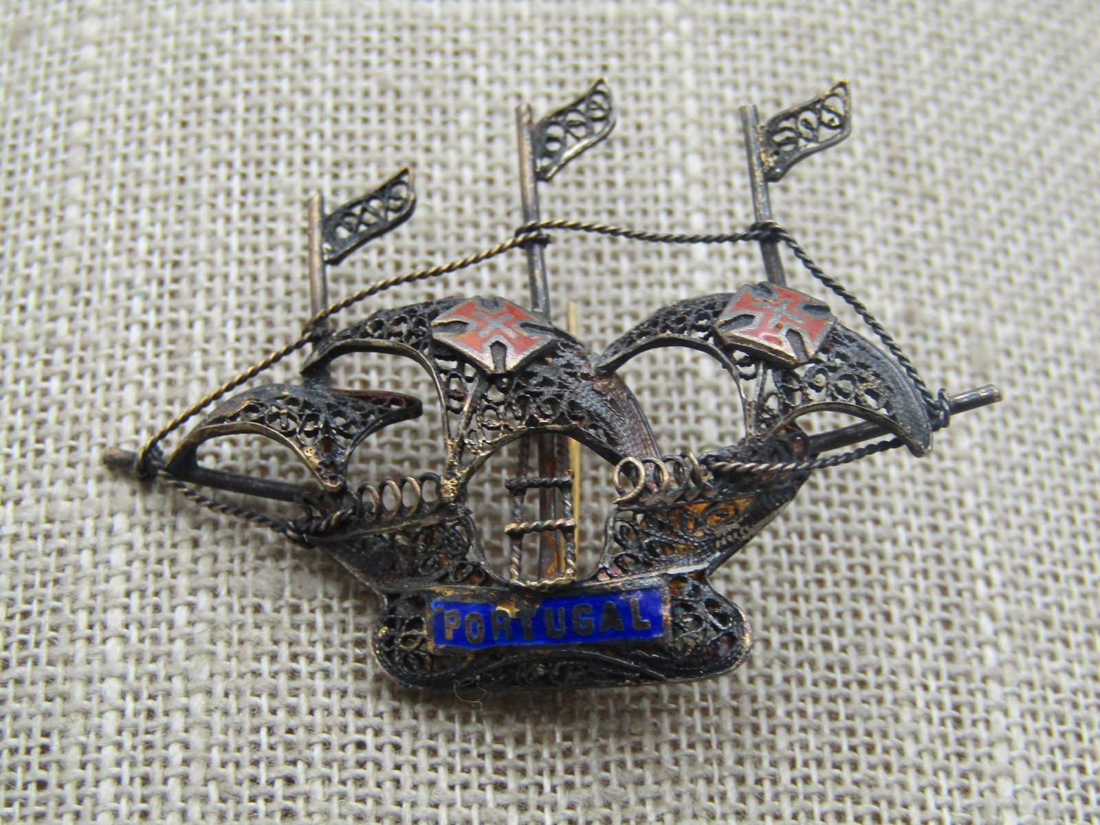 Vintage Silver Safir Portugal Ship Brooch, C-Clasp, 1930's-1940's (1 of 6)