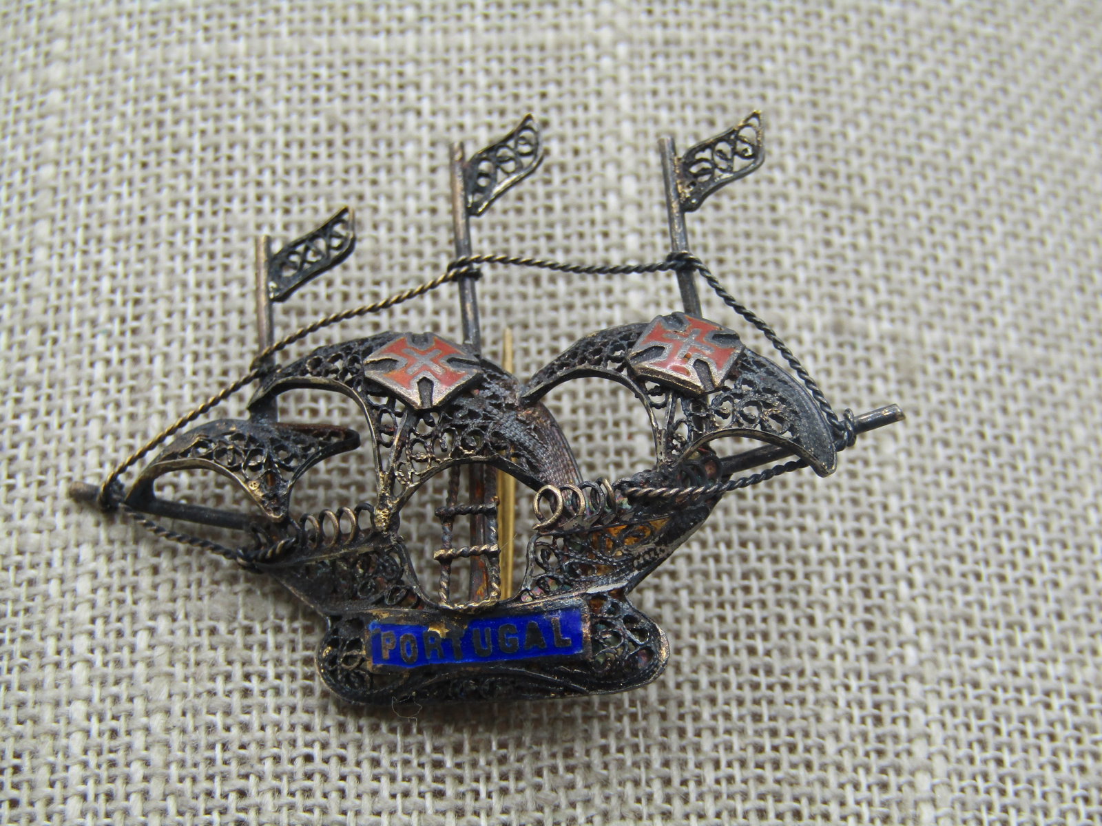Vintage Silver Safir Portugal Ship Brooch, C-Clasp, 1930's-1940's - 2