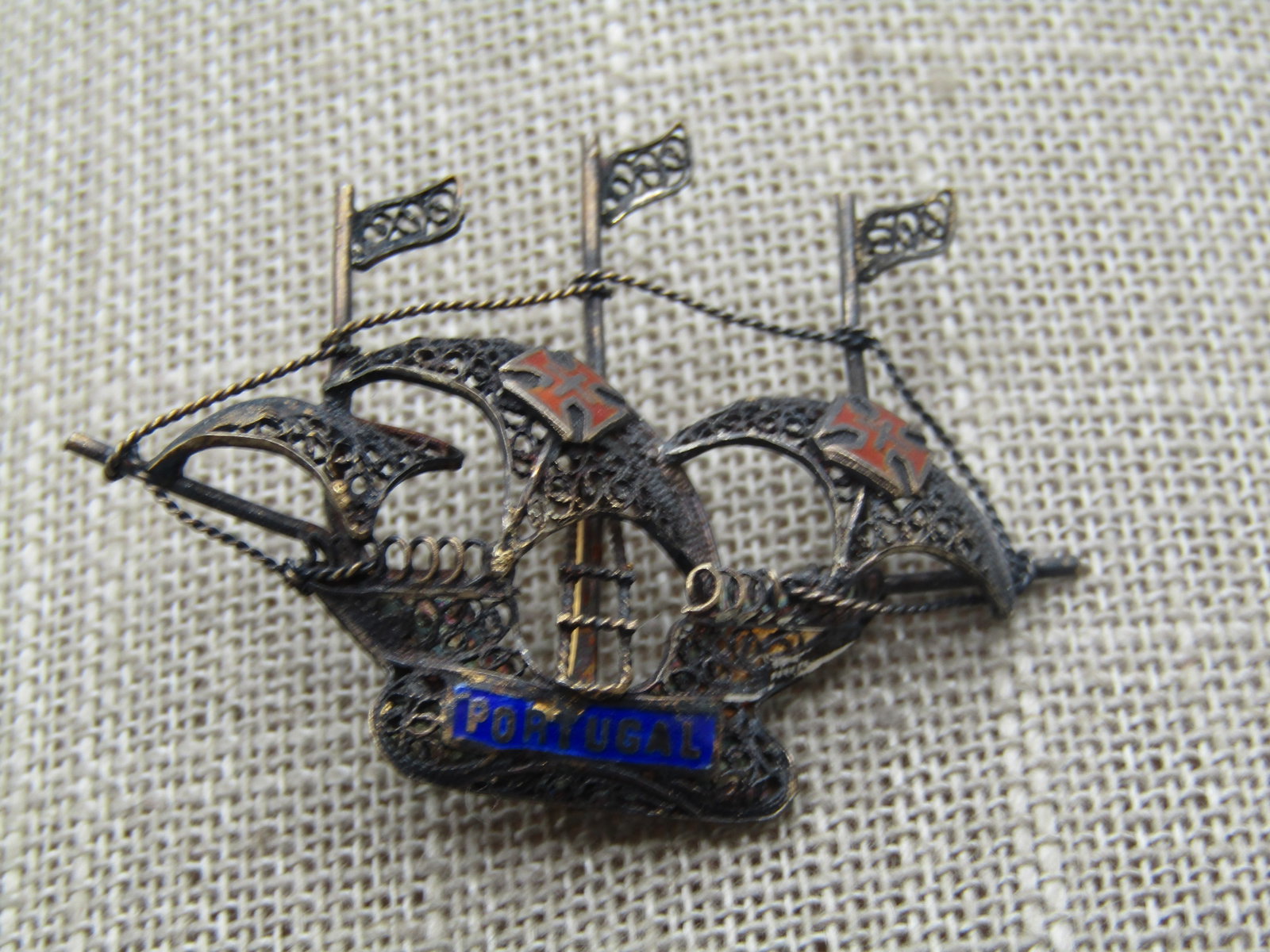 Vintage Silver Safir Portugal Ship Brooch, C-Clasp, 1930's-1940's - 3