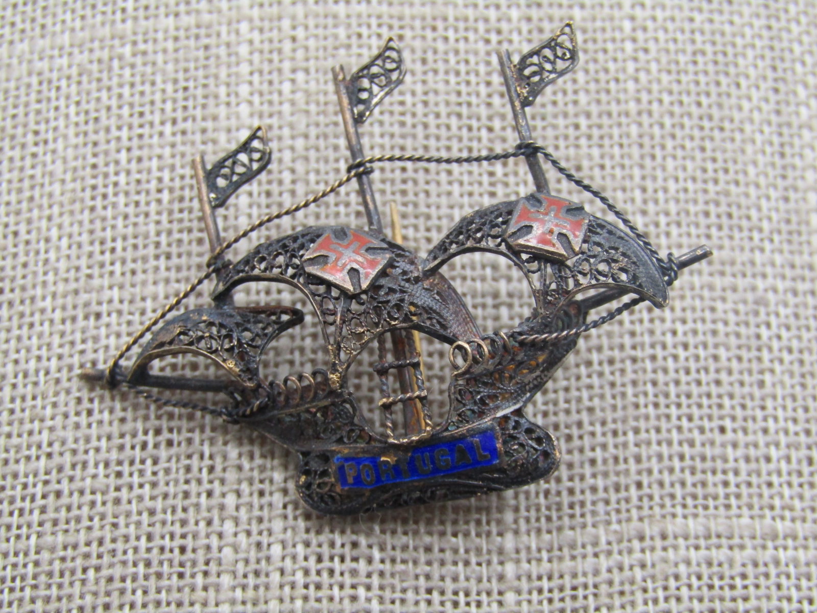 Vintage Silver Safir Portugal Ship Brooch, C-Clasp, 1930's-1940's - 4