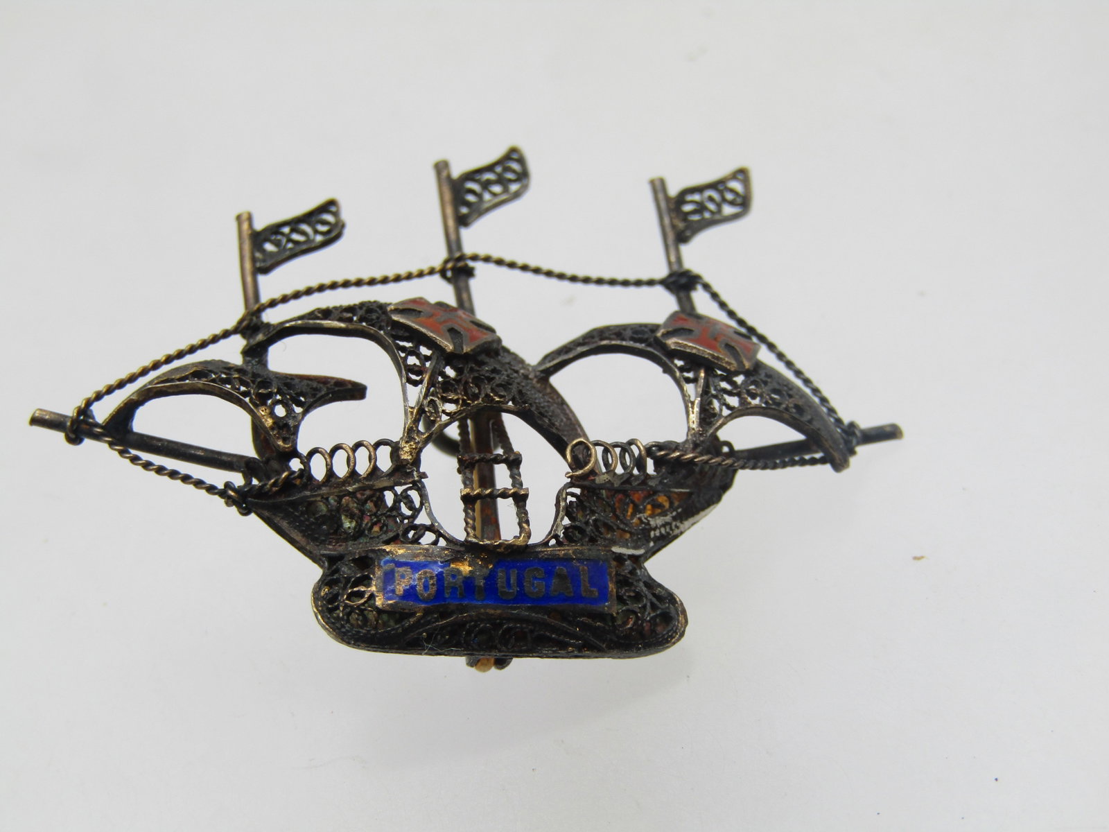 Vintage Silver Safir Portugal Ship Brooch, C-Clasp, 1930's-1940's - 6