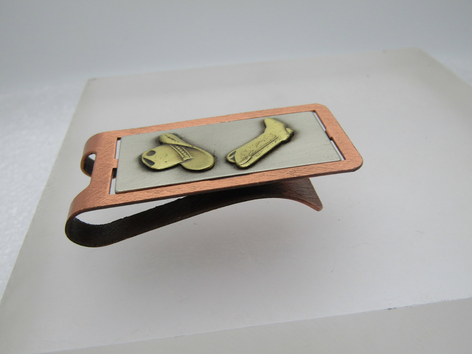 Vintage Southwestern Cowboy Money Clip , Copper & Brass, Original Card, 1960's-1970's - 2
