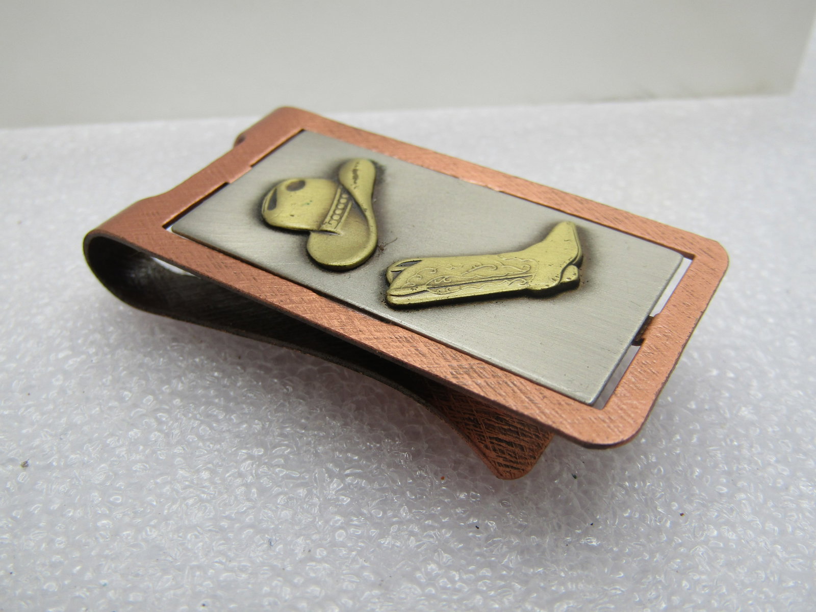Vintage Southwestern Cowboy Money Clip , Copper & Brass, Original Card, 1960's-1970's - 4
