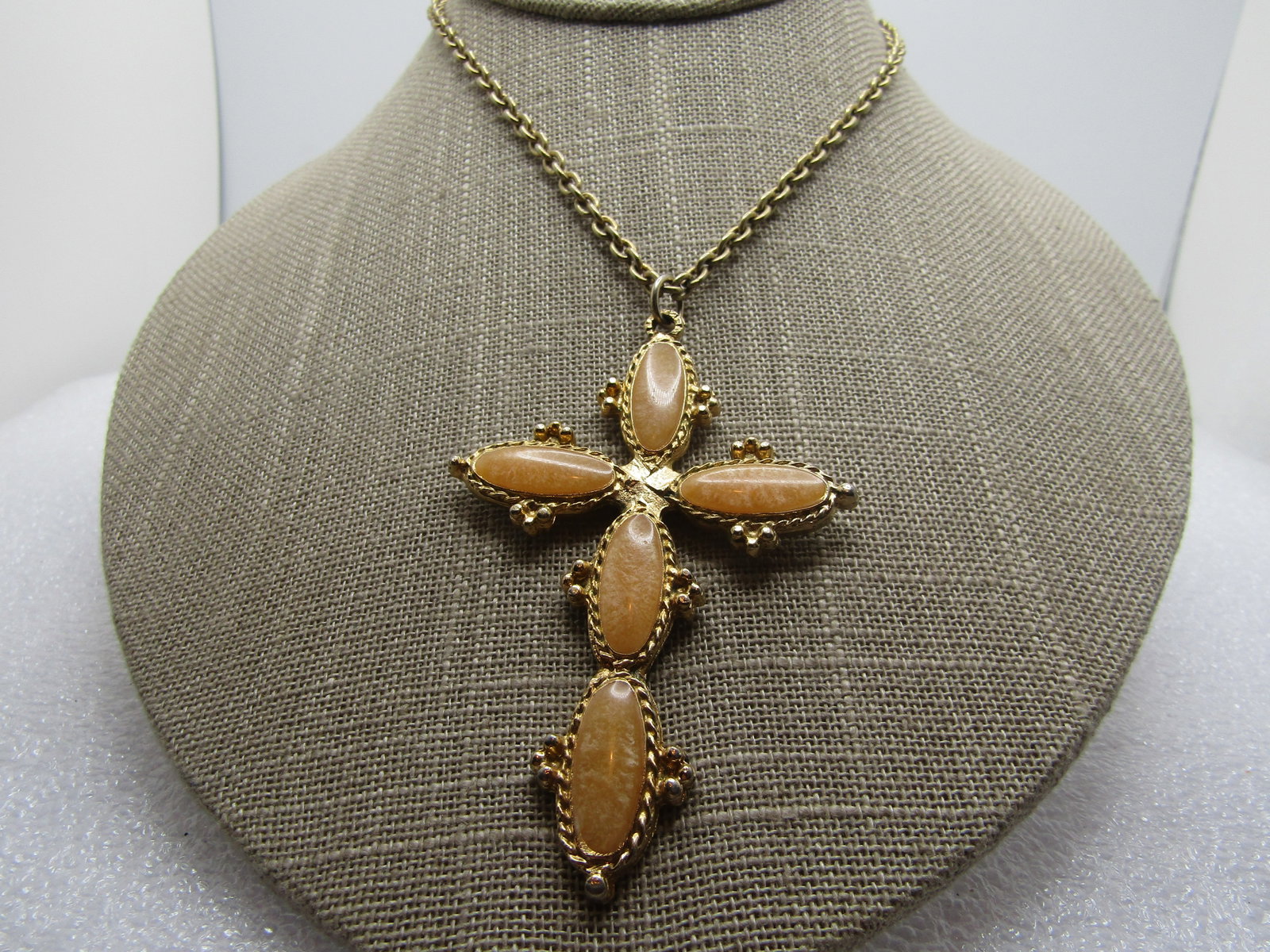 Vintage Enameled Cross Necklace, 28", 1960's-1970's, Gold Tone (1 of 6)