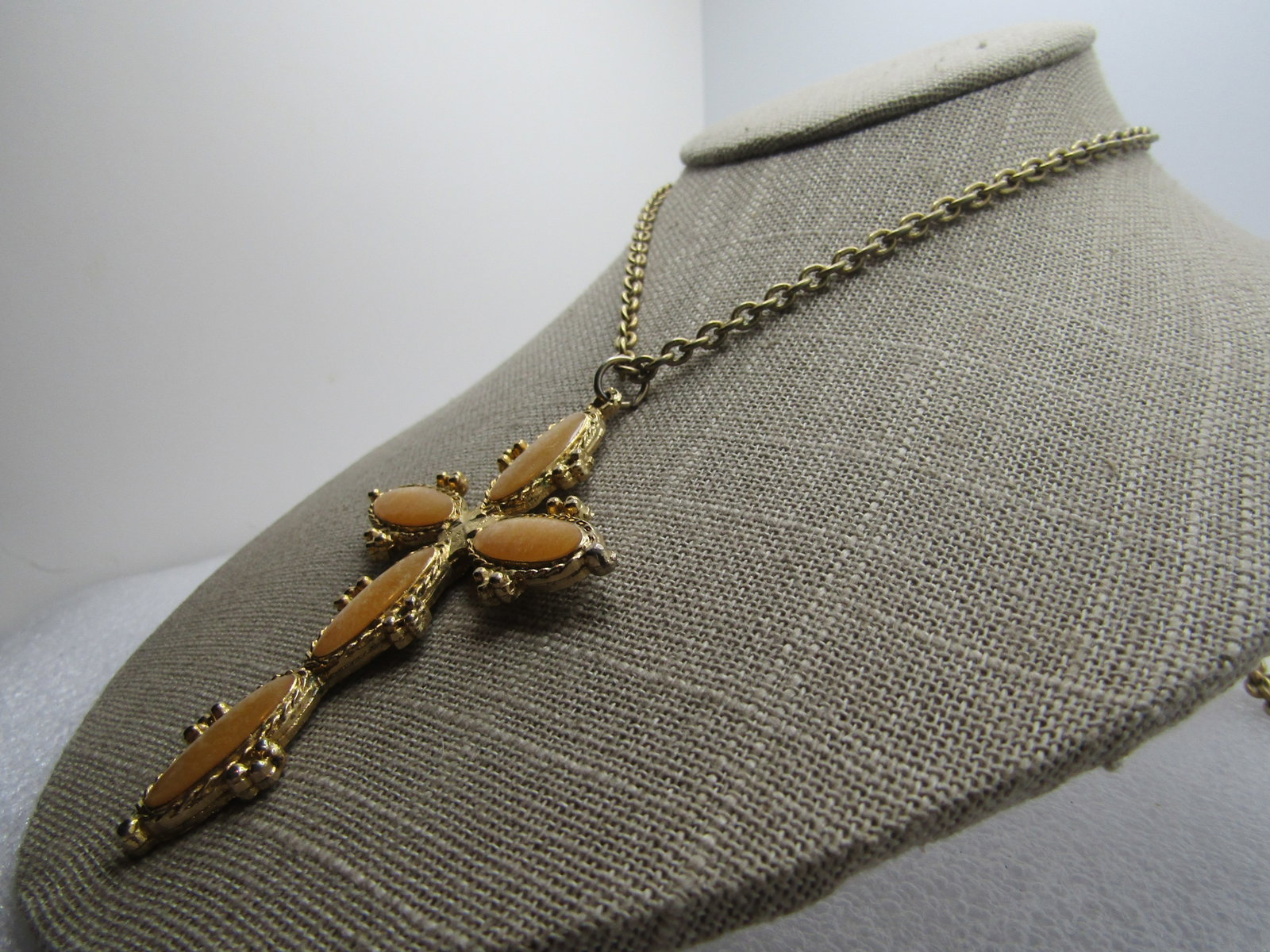 Vintage Enameled Cross Necklace, 28", 1960's-1970's, Gold Tone - 2