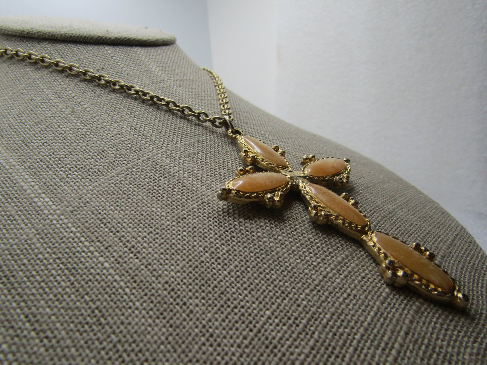 Vintage Enameled Cross Necklace, 28", 1960's-1970's, Gold Tone - 3