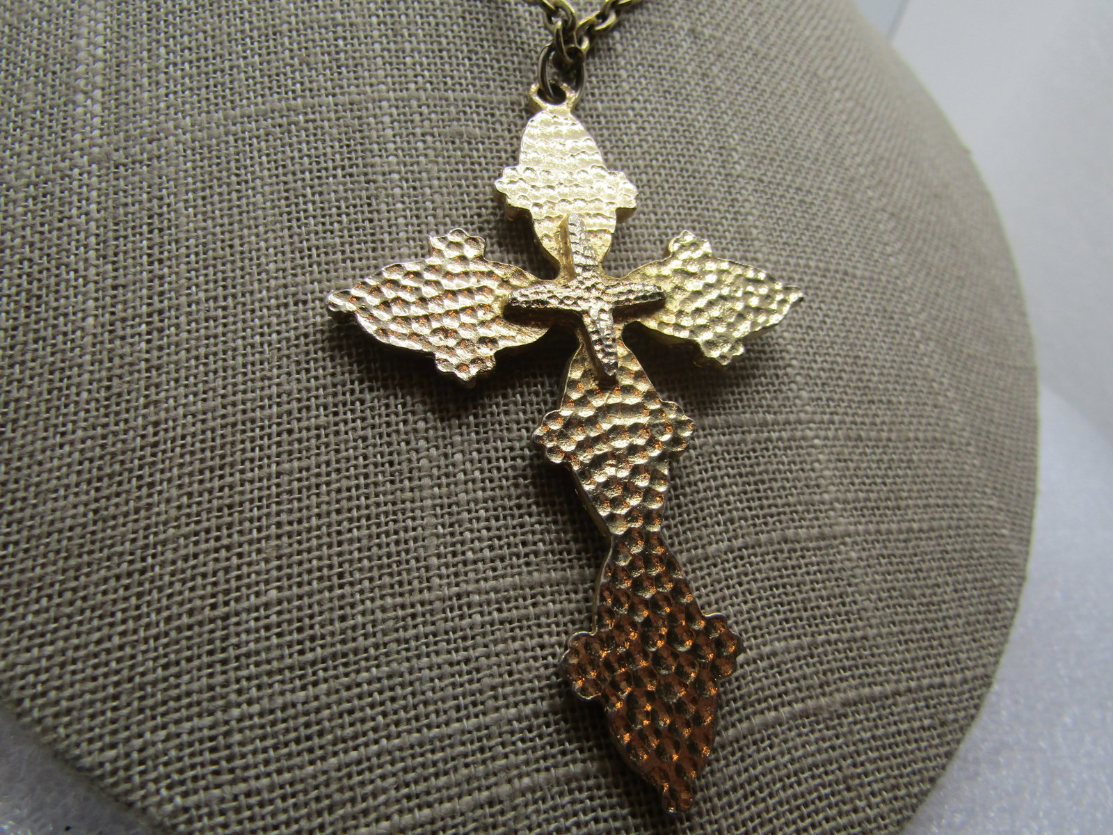 Vintage Enameled Cross Necklace, 28", 1960's-1970's, Gold Tone - 4