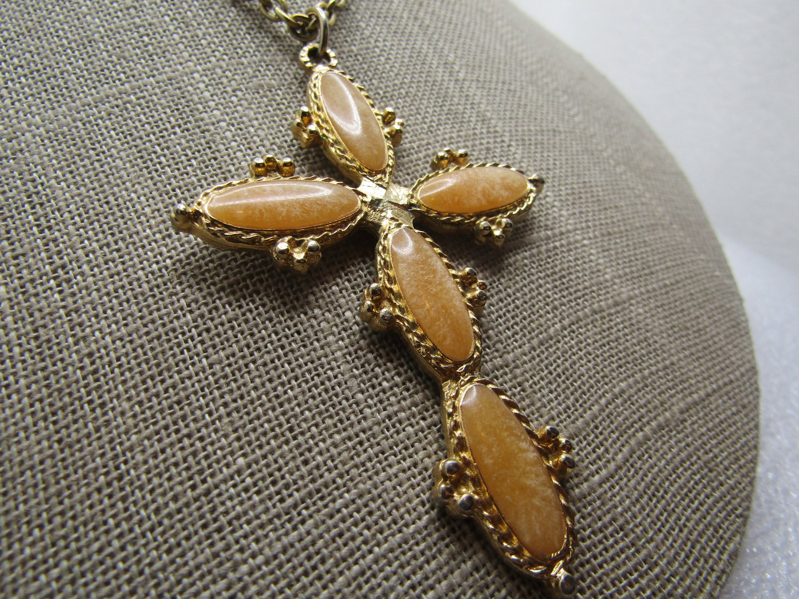 Vintage Enameled Cross Necklace, 28", 1960's-1970's, Gold Tone - 5