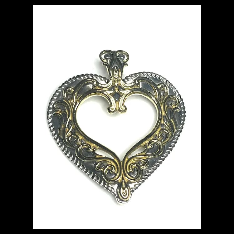 Carolyn Pollack Sterling Silver & Brass Filigree Heart Pendant Enhancer - 2