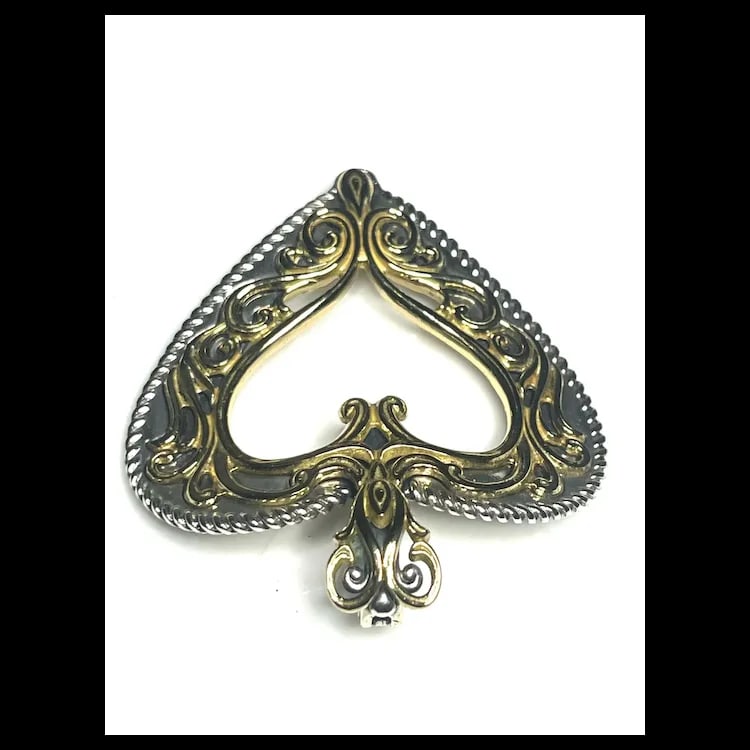 Carolyn Pollack Sterling Silver & Brass Filigree Heart Pendant Enhancer - 3