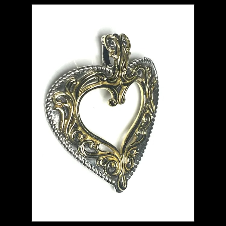 Carolyn Pollack Sterling Silver & Brass Filigree Heart Pendant Enhancer - 4