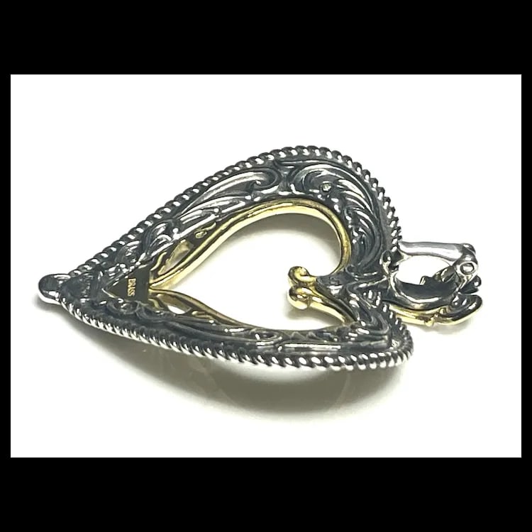 Carolyn Pollack Sterling Silver & Brass Filigree Heart Pendant Enhancer - 5