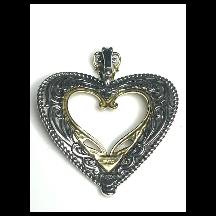 Carolyn Pollack Sterling Silver & Brass Filigree Heart Pendant Enhancer - 6