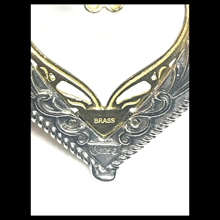 Carolyn Pollack Sterling Silver & Brass Filigree Heart Pendant Enhancer - 7