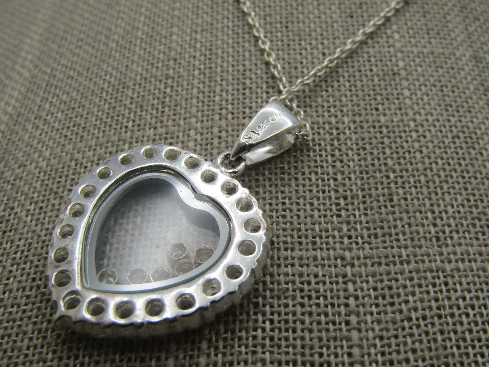 Marked Sterling Heart Rhinestone Necklace, 18", 1990's, Signed - 4