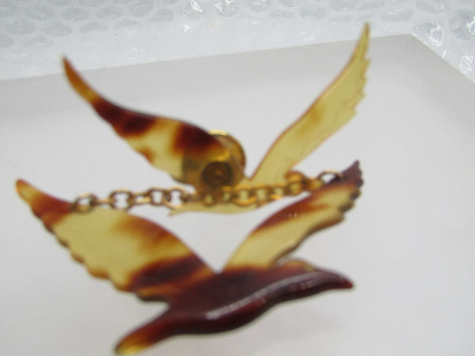 Vintage Tortoiseshell Double Seagull Tie tack with Dangle. 1960's-1970' - 2