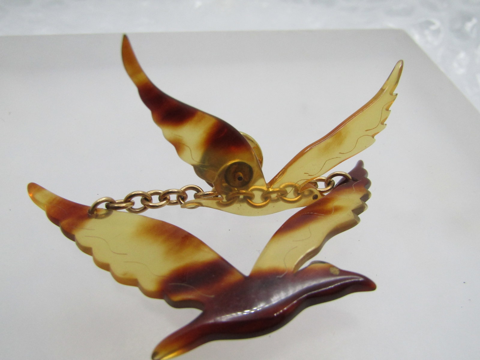 Vintage Tortoiseshell Double Seagull Tie tack with Dangle. 1960's-1970' - 3