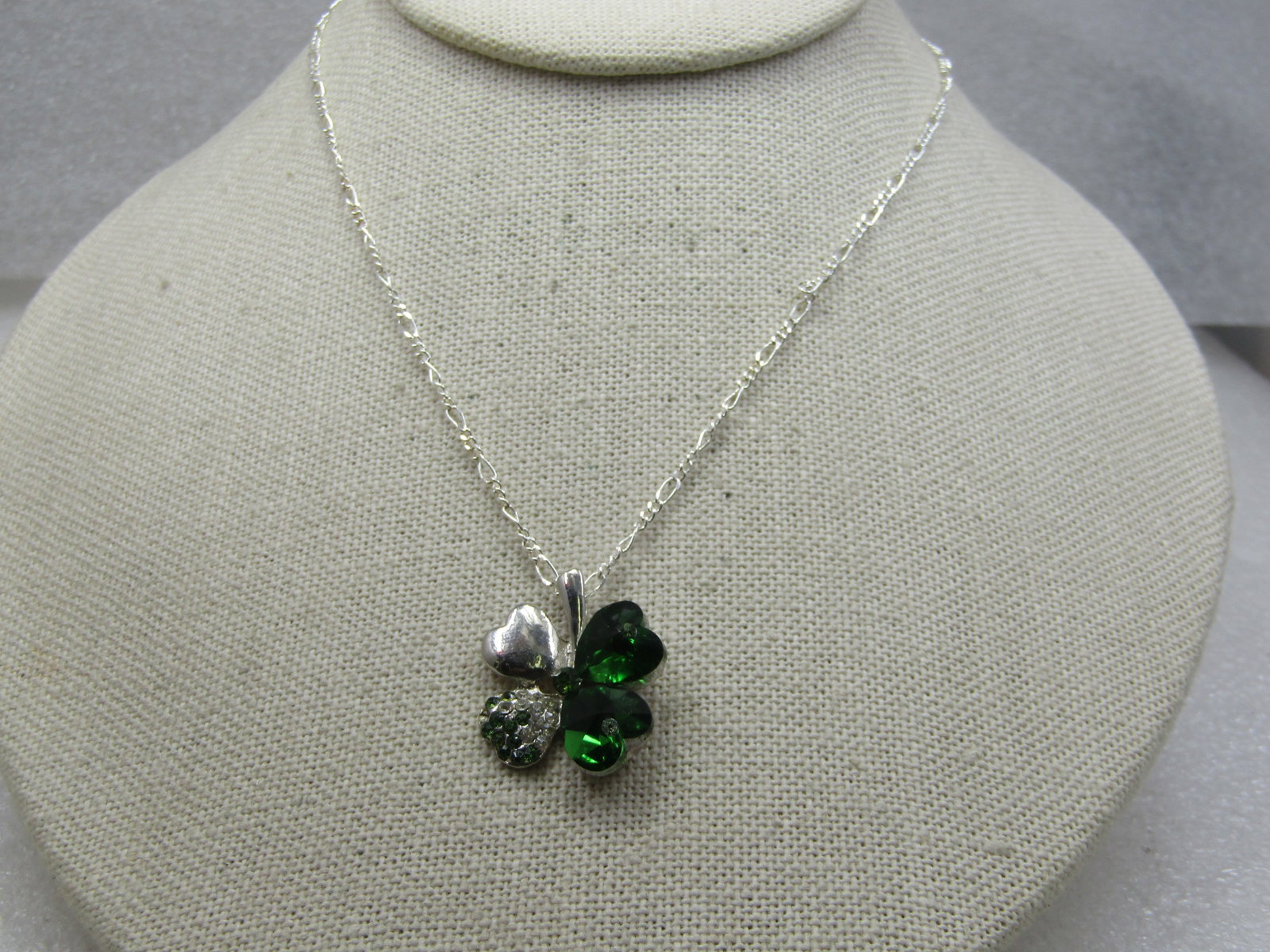 Green & Clear Crystal Shamrock Necklace, 20" (1 of 7)