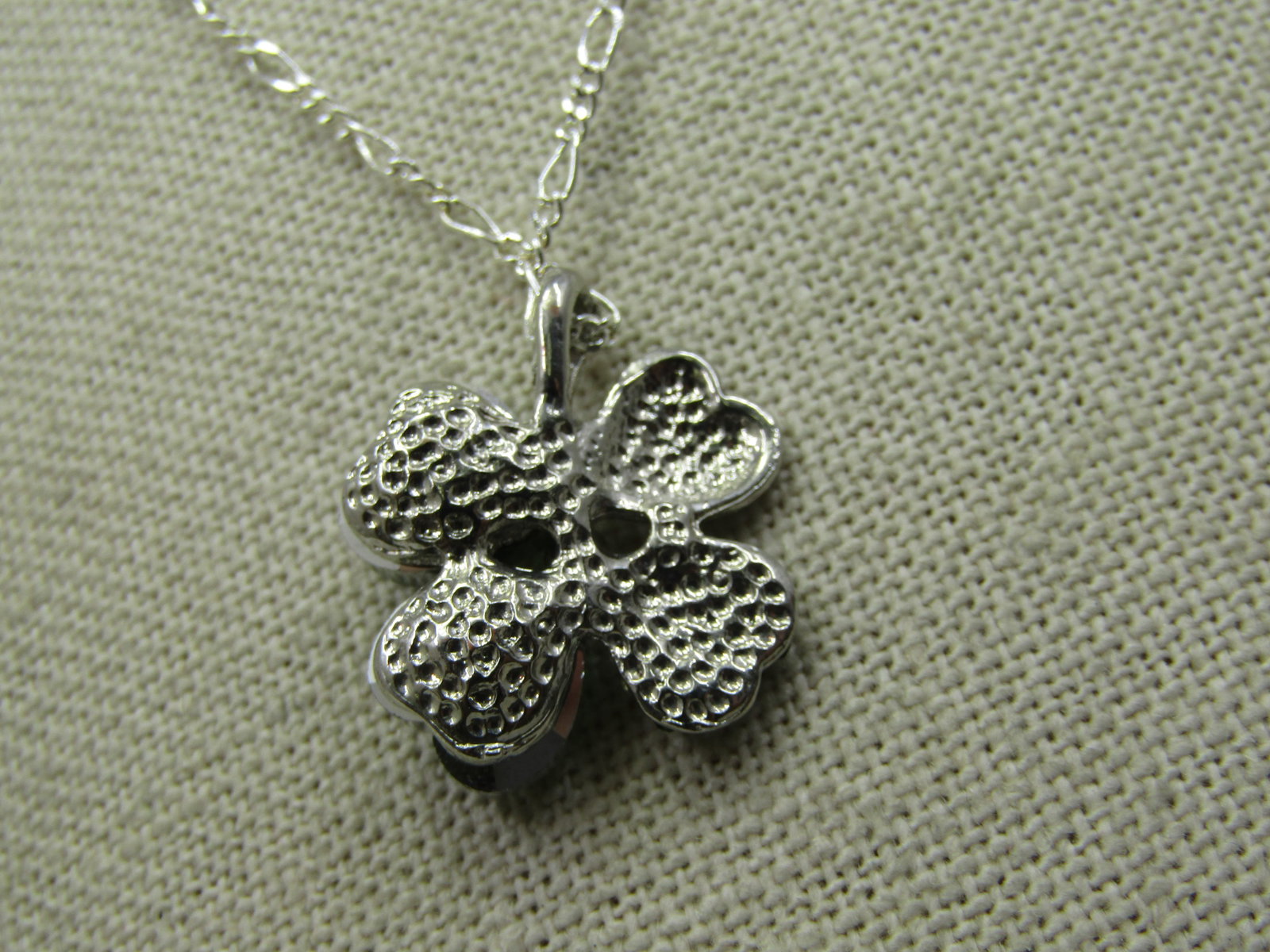 Green & Clear Crystal Shamrock Necklace, 20" - 6