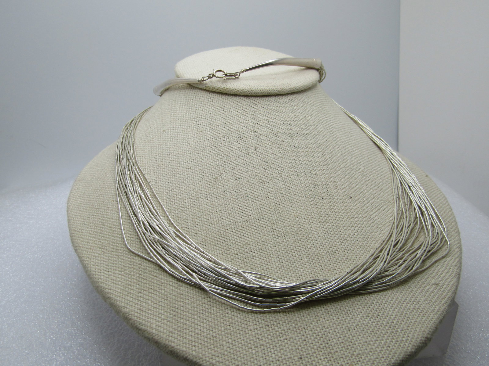 Vintage Sterling Southwestern Liquid Silver Necklace, 30 Strand, 30", Signed Q.T., 1980's-1990's - 2