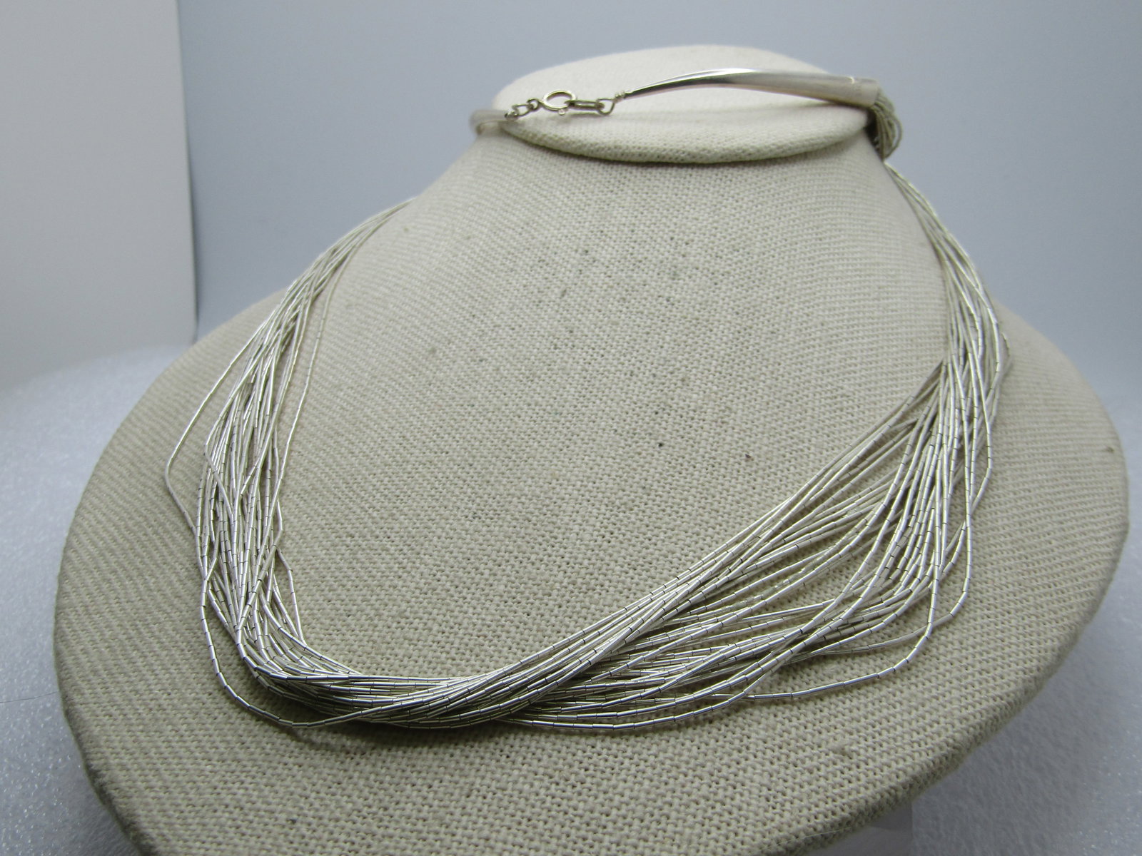 Vintage Sterling Southwestern Liquid Silver Necklace, 30 Strand, 30", Signed Q.T., 1980's-1990's - 3