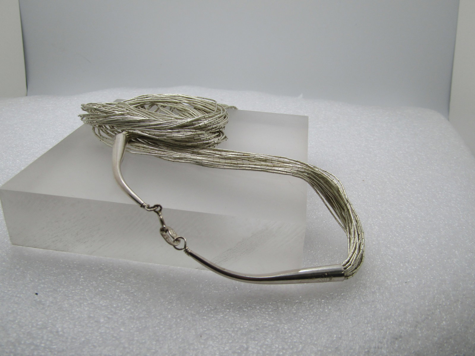 Vintage Sterling Southwestern Liquid Silver Necklace, 30 Strand, 30", Signed Q.T., 1980's-1990's - 5