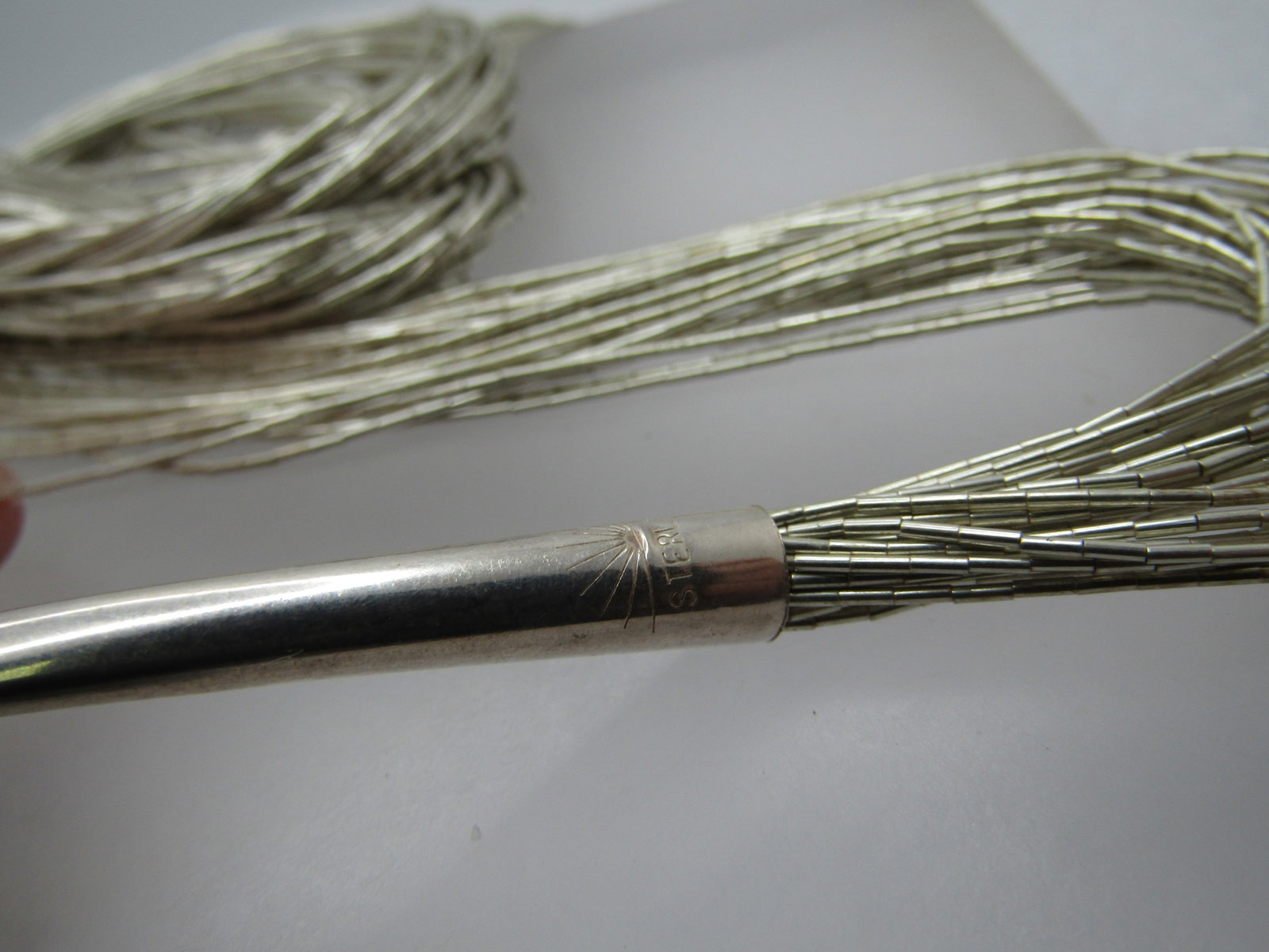 Vintage Sterling Southwestern Liquid Silver Necklace, 30 Strand, 30", Signed Q.T., 1980's-1990's - 6