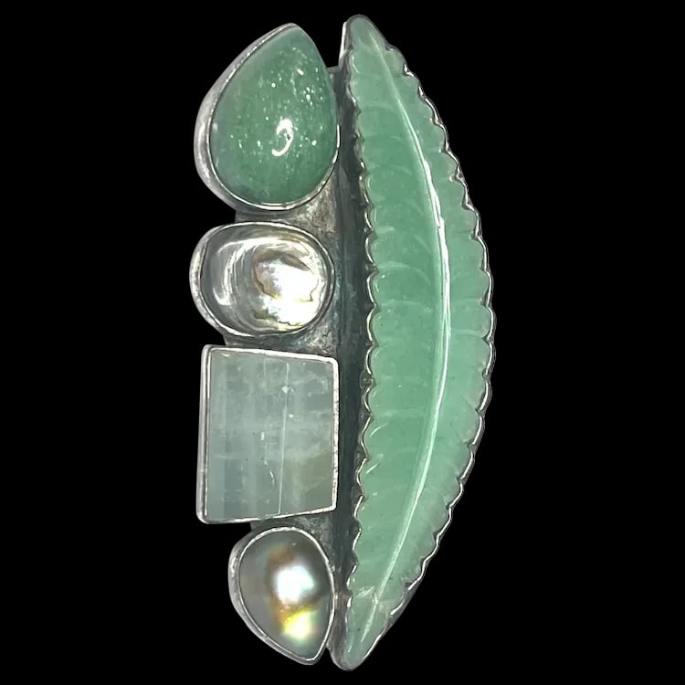 Estate Amy Kahn Russell Carved Leaf Sterling Silver Brooch/Pendant (1 of 7)