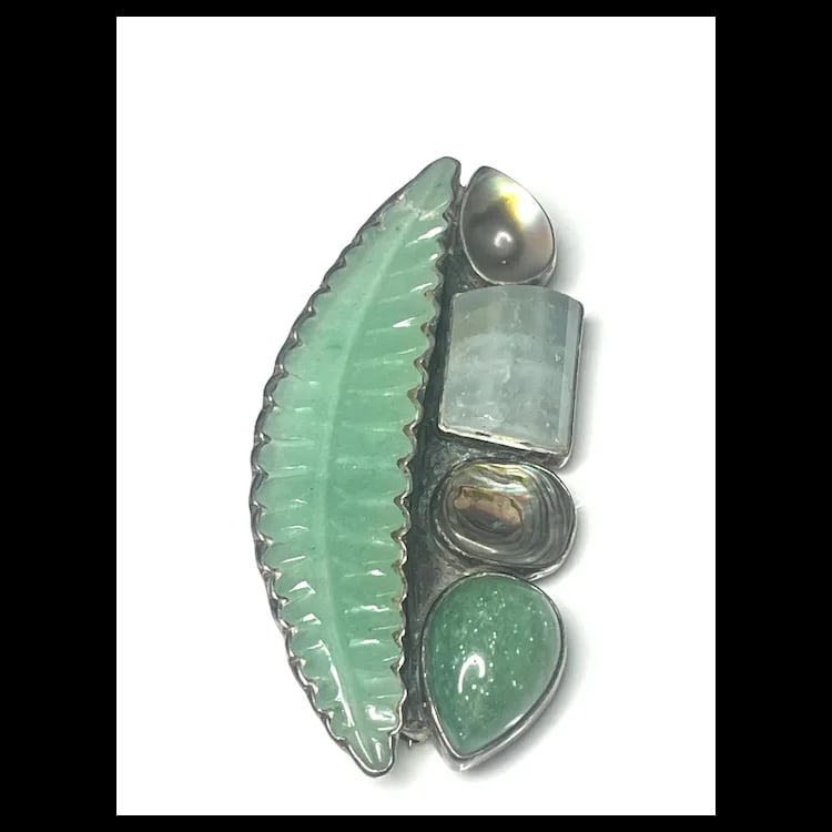 Estate Amy Kahn Russell Carved Leaf Sterling Silver Brooch/Pendant - 3