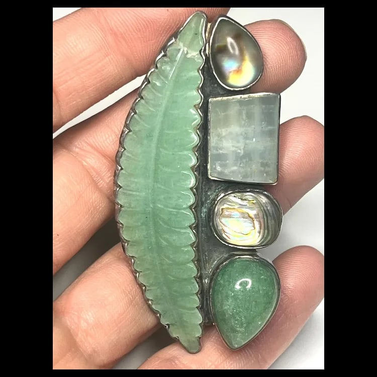 Estate Amy Kahn Russell Carved Leaf Sterling Silver Brooch/Pendant - 7