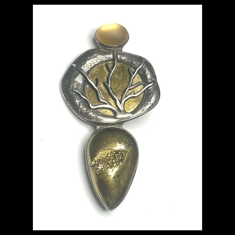 Estate Amy Kahn Russell Echo of the Dreamer 22k Gold in Crystal over Drasy and Sterling Silver - 4