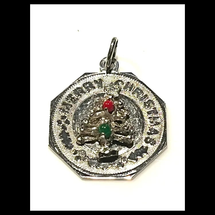 Vintage Merry Christmas Octagon Christmas Tree Disk Charm - 2