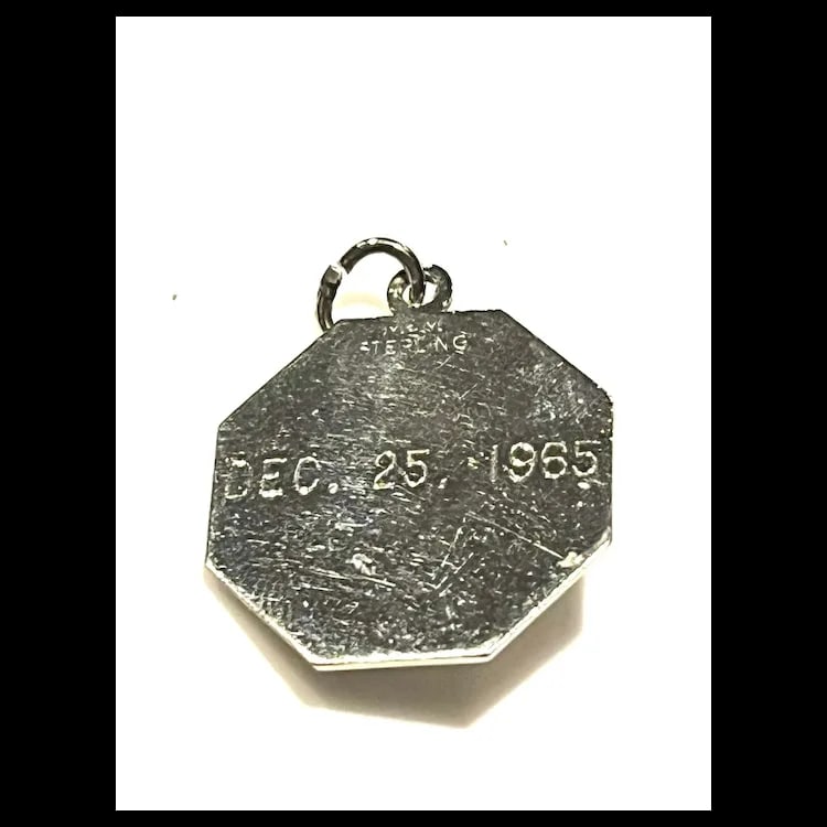 Vintage Merry Christmas Octagon Christmas Tree Disk Charm - 3