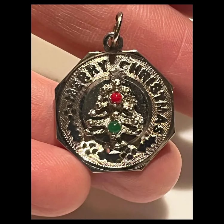 Vintage Merry Christmas Octagon Christmas Tree Disk Charm - 5