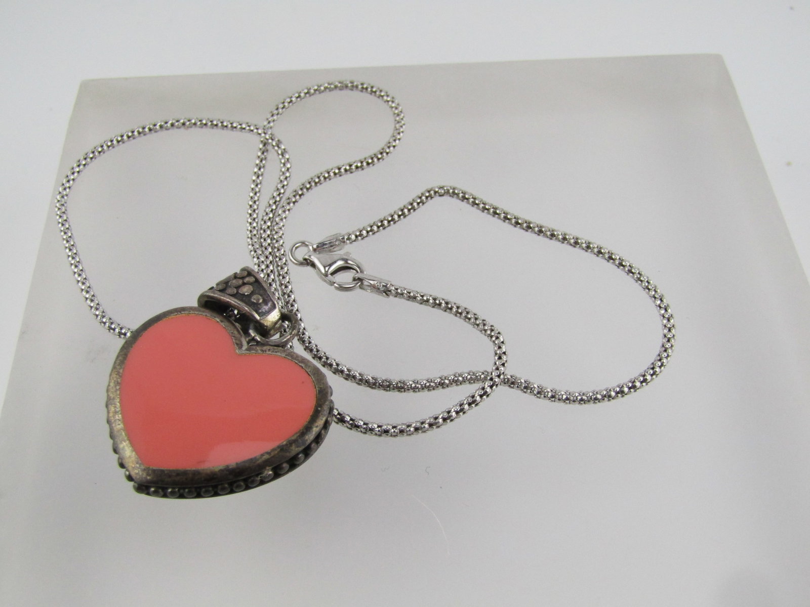 Vintage Sterling Two-Sided Heart Necklace, 18" , 1980's - 7
