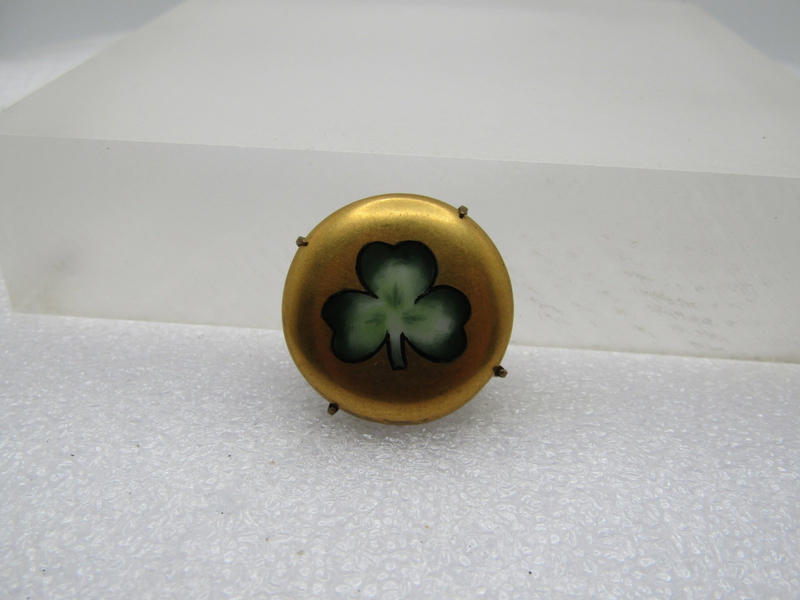 Antique Porcelain Three-Leaf Clover Brooch, 1910-1920's, C-Clasp - 2