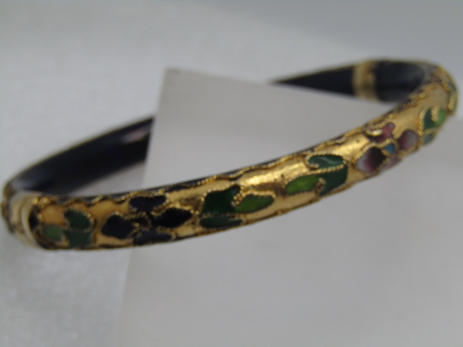 Vintage Cloisonne Hinged Bracelet, 7.25", Blue, Gold Floral, 1970's-1980's - 4