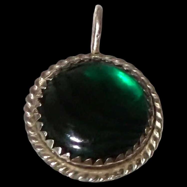 Estate Emerald Green Glass Cabachon Pendant with Fox Logo on Reverse Side (1 of 6)