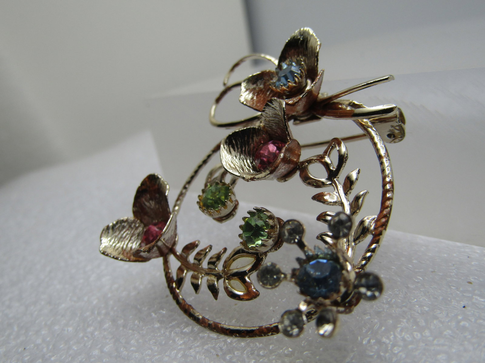Vintage Rhinestone Floral Circle Brooch, Pastel, 1960's - 2