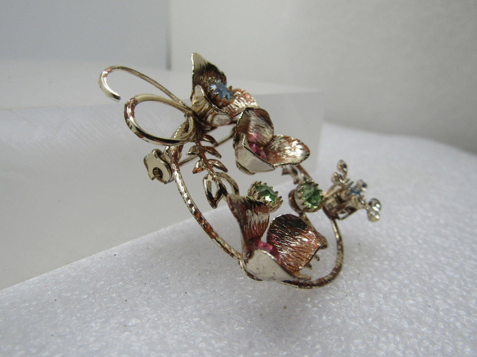 Vintage Rhinestone Floral Circle Brooch, Pastel, 1960's - 3